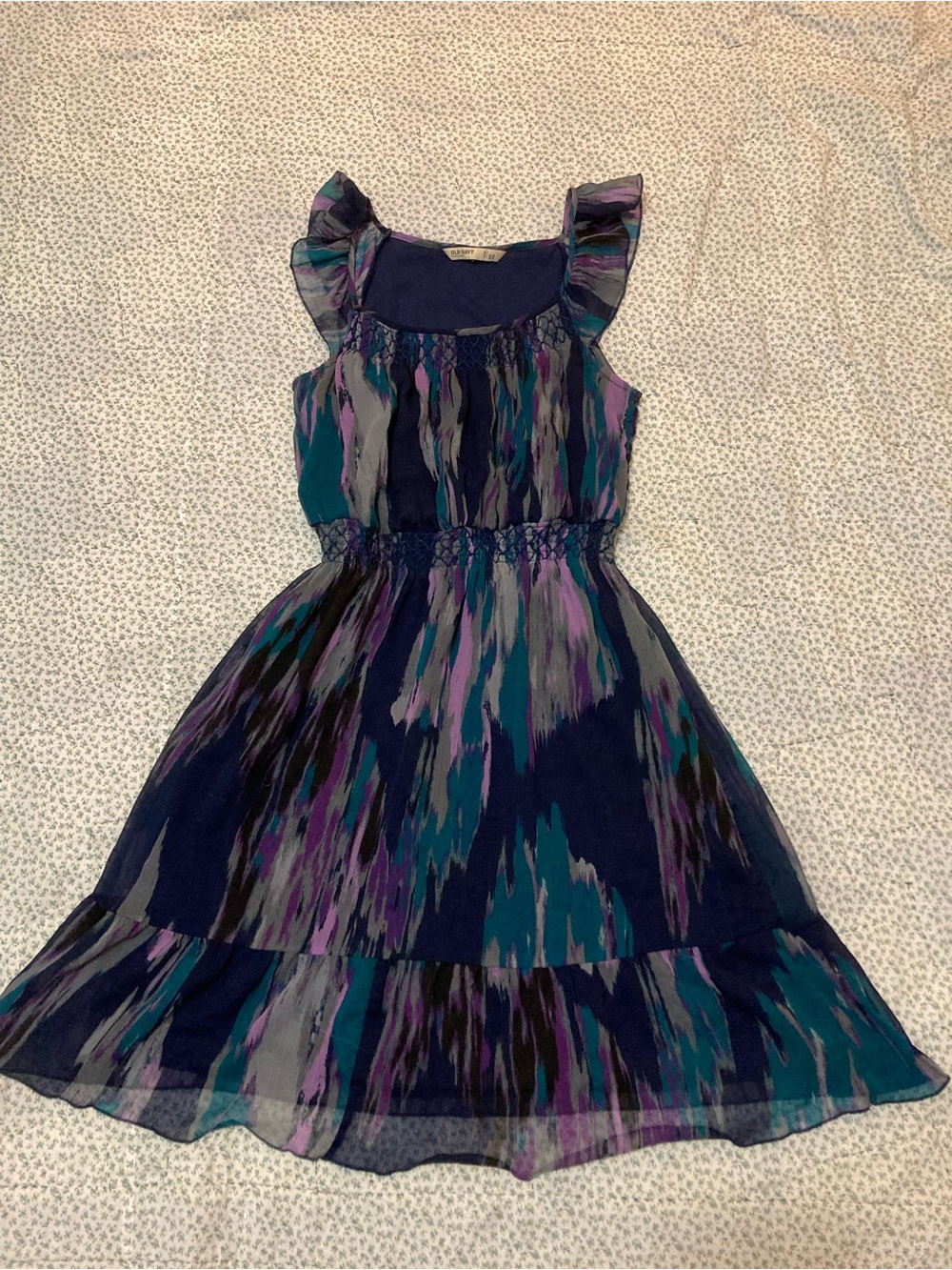 Old Navy Navy Floral Brushstroke Sundress with Ruffle Sleeves